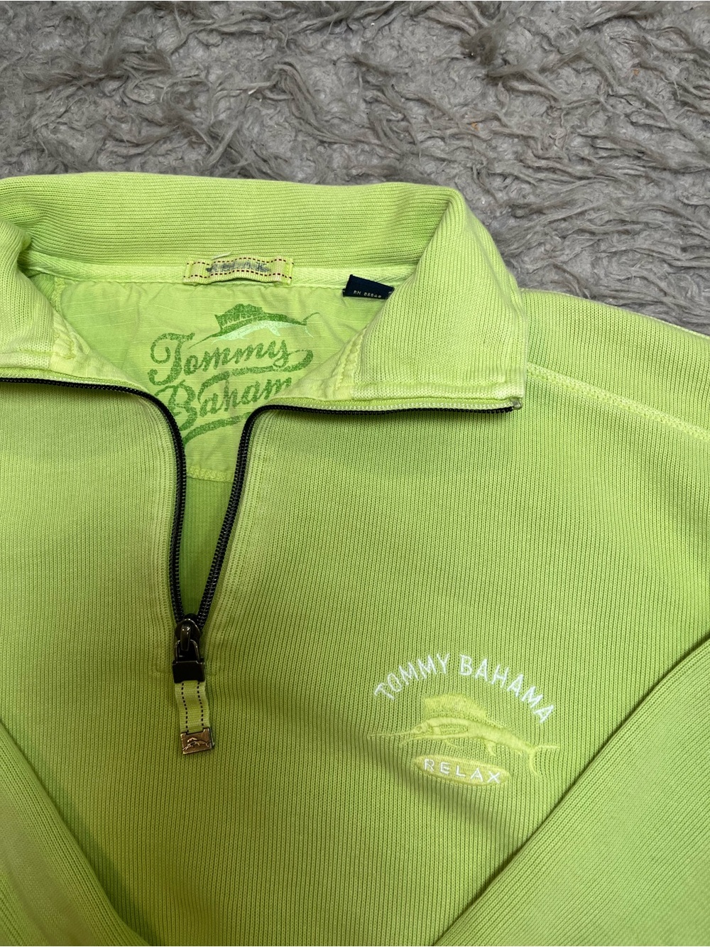 Tommy Bahama Relax Men’s L Lime Green 100% Cotton Ribbed Quarter Zip Pullover